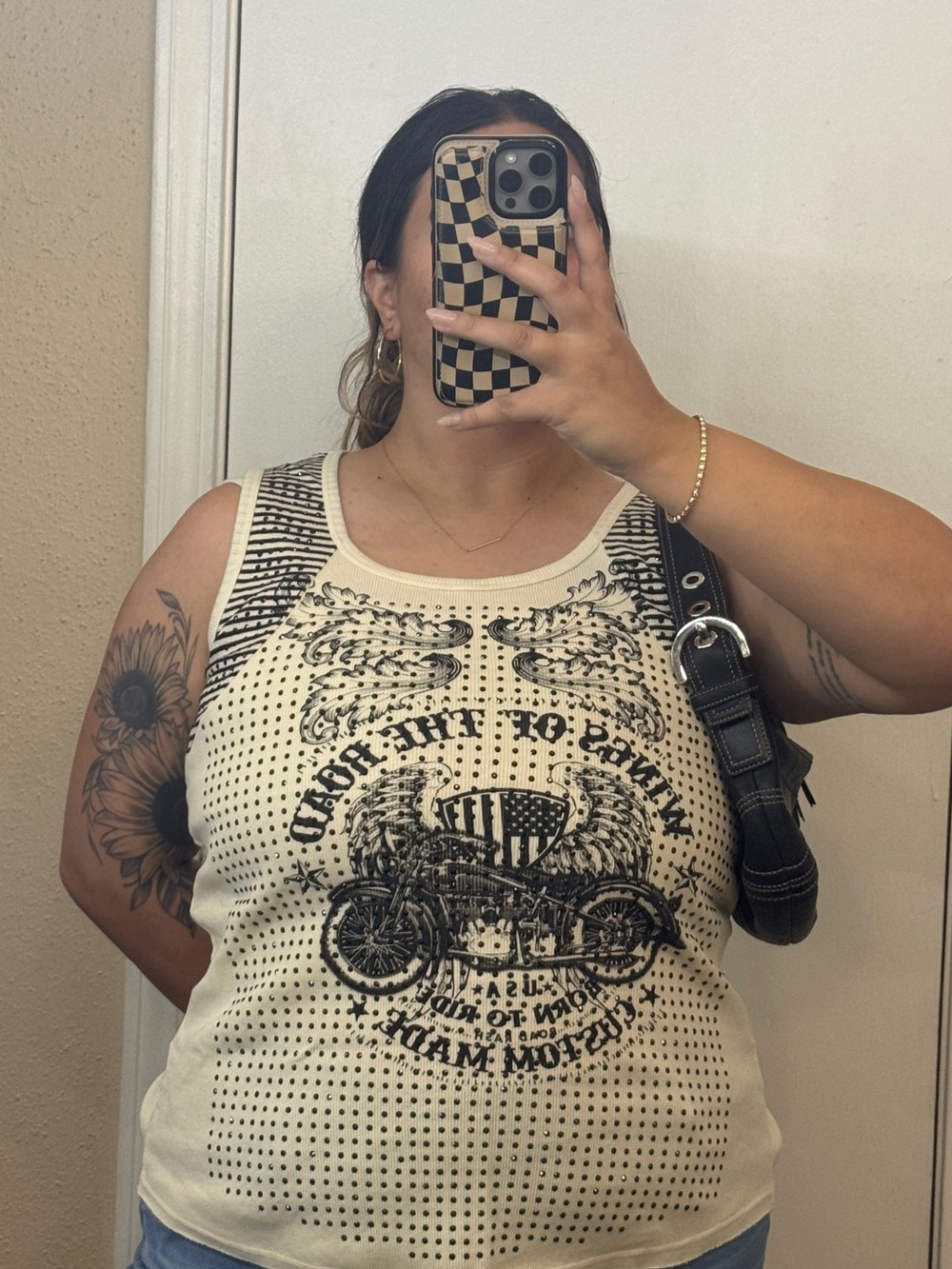 Graphic Motorcycle Tank Top - Black & Cream